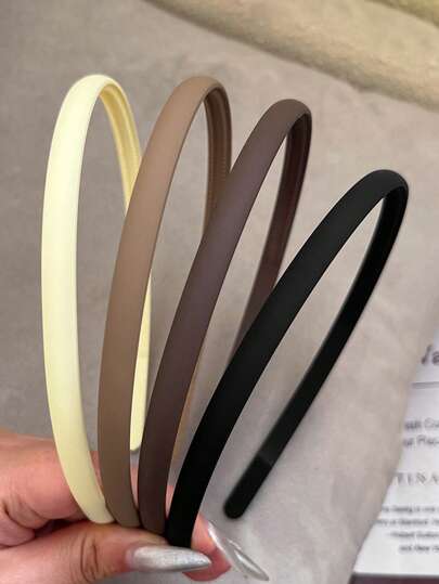 4pcs/1pc Women Lightweight Solid Color Black, Beige, Khaki, Brown Anti-Slip Plastic Headbands, Fashionable Versatile Elegant Simple Style Hair Accessories For Daily, Casual, Party, Commute, Beach, Bathing, Makeup Matching,Hairband,Hair Hoop