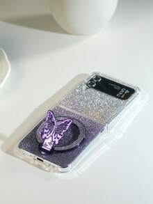 1 件渐变闪亮纸板电镀蝴蝶折叠手机壳适用于三星 Galaxy Z Flip3 5G、Galaxy Z Flip4 5G、Galaxy Z Flip5 5G、Galaxy Z Flip6 5G、Galaxy Z Flip7 防水防震防摔防刮 - 紫色 - 查看 3