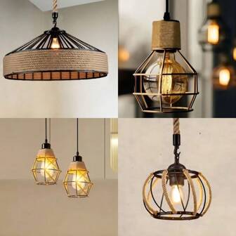 1 件装绳吊灯蒙古包形状吧台创意复古工业风餐厅酒店旅馆灯