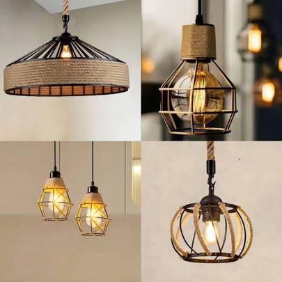 Luminária suspensa de corda em formato de yurt, 1 peça, criativa, retrô, industrial, para restaurante, hotel, albergue