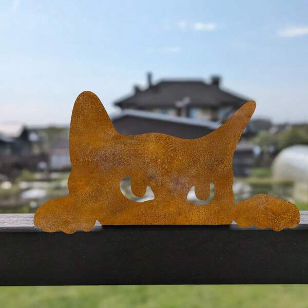 1pc Rusted Cat Metal Garden/Yard Art Decor, Rusty Fence Topper Outdoor Ornament, Courtyard Lawn Gift Ideal For Cat Lovers, Spring/Summer