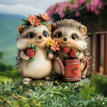 1 PC Creative And Cute Hedgehog Garden Decoration With Strawberries, 2D Flat Acrylic Decorative Accessories With Classic Spring Elements, Fashionable And Diverse Styles, Suitable For Garden Gardening, Perfect Spring Gifts For Family And Friends, Spring Gifts, Holiday Party Decorations.