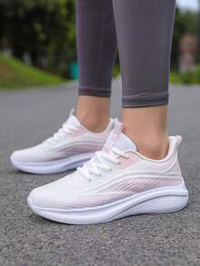 女士针织鞋面舒适透气减震软底运动鞋，轻便防滑步行鞋，适合户外运动和慢跑 - 淺粉色 - 查看 2