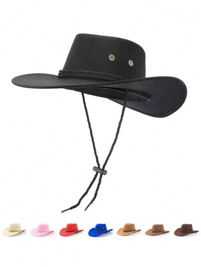 1pc Men Western Cowboy Hat, Unisex Vintage Roll Brim Cowgirl Hat, Suitable For Daily Casual Wear, Western Cowboy Party, Bar Cowboy