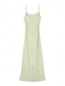 Bodycon Ruched Backless Hollow-Out Spaghetti Strap Dress For Women - Green - View 7