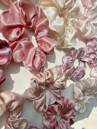 16pcs Solid Color Elastic Hair Scrunchies, Soft Satin Hair Ties, Versatile Casual Hair Accessories For Women Scrunchy Hair Ties Ponytail Head Accessories