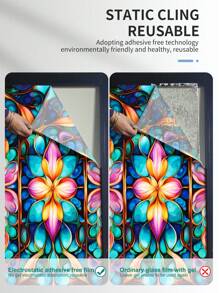 1 Roll Of Retro Frosted Thickened (Thickness/0.24mm) Romantic And Gorgeous Flower Symmetrical Brilliant Color Interweaving Colorful Mysterious DIY Home Decoration, No Glue Static Adsorption, Semi Transparent Insulation, Light Shielding, Sun Protection Suitable For Window Stickers On Home Bathroom Doors, 3D Colored Glass Film, Glass Stickers Room Decor Wall Decor Personalized Wall Stickers