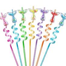 4pcs/6pcs/16pcs Glitter Mermaid Quicksand Straws, Reusable Spiral Straws For Party Favors, Wedding, Birthday, Bar, Beach, Kitchen Utensils, Graduation Gifts, Themed Birthday Party Supplies, (Random Colors)-Halloween, Christmas Decorations And Holiday Celebrations, Beverages And Fruit Teas