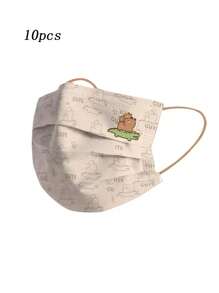 10pcs Disposable Capybara Cartoon Face Masks, 3-Ply Non-Woven Fabric, Comfortable Breathable, Individually Packaged, Suitable For Outdoor Use, Fashionable Accessory, Dust And Allergy Protection