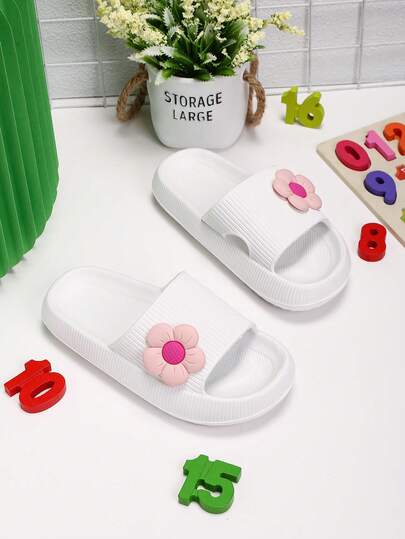Girls' Soft Foam Slippers, Minimalist Anti-Slip Soft Sole Floral Sandals, Casual Strap Slides