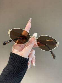 1/2 piezas Gafas de moda con marco de metal en forma ovalada para mujeres, apropiadas para uso diario y actividades al aire libre para verano, playa, vacaciones, exterior, viajes