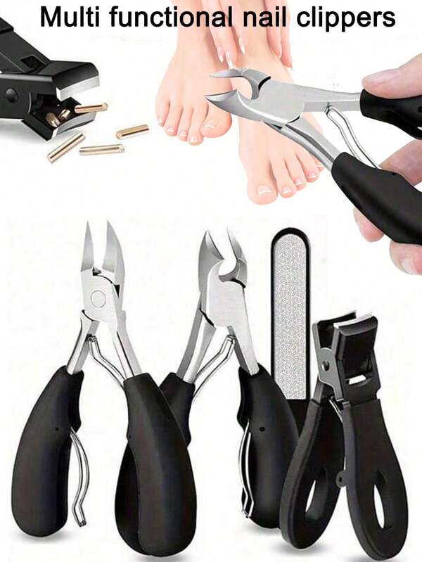 3/1 Piece Nail Clipper Set - Thick Nail & Toenail Clipper For Elderly, Multipurpose Toenail Nipper Clippers, Wide Jaw Extra Large Toenail Cutter, Foot Care Tools, Manicure Set, Precision Scissors, Stainless Steel Scissors, Nail Clippers