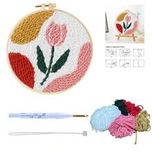 1 Set DIY Floral Punch Embroidery Kit, Suitable For Beginners, Simple Patterns, Includes Embroidery Hoop, Punch Needle And Other Starter Materials, Can Be Used For DIY Gifts And Home Decor, Size: 7.87*7.87 Inches - Multicolor - View 9
