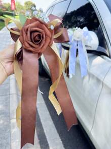 Set de 6 piezas con decoraciones para bodas que incluyen flor de nomeolvides, rosa, espejo retrovisor, lazo, farol y decoraciones para silla del pasillo nupcial, para decoración floral en sillas y bancos