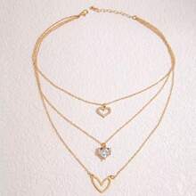 1pc Luxury Layered Heart Pendant Necklace, & Exquisite - Yellow Gold - View 5