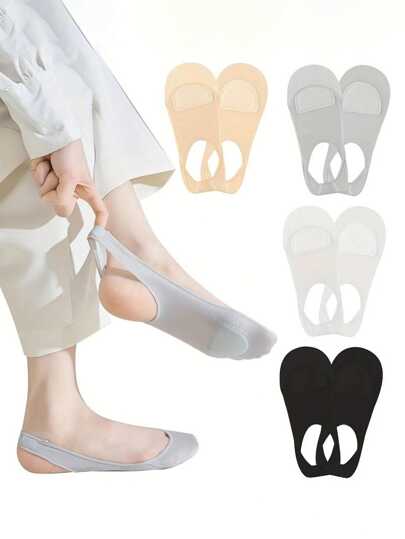 2 Pairs Of Half-Palm Boat Socks, Invisible Socks Summer Ice Silk Suspender Low Vamp Socks, Soft Invisible Summer Thin Style, High Heel Silicone Non-Slip No Heel Drop, Suitable For Women's High Heels, White Shoes, Women's Low Vamp Shoes And Sports Shoes, Daily Wear In Summer