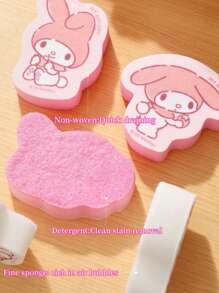 Sanrio 1/3pcs Novelty Cartoon Double-Sided Sponge Cleaning Pads, For Cleaning Dishes, Pots And Pans, Reusable Kitchen Cleaning Supplies, Random Styles