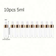 10 Peças Frascos de Vidro Transparentes a Prova de Vazamentos com Tampas de Alumínio Dourado - Tamanhos de 0,03oz, 0,07oz, 0,1oz, 0,17oz - Frascos Conta-gotas Mini Vazios para Óleos Essenciais, Viagem e Contêineres de Teste de Líquidos, Frascos de Óleo Essencial
