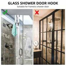 1pc Stainless Steel S-Shaped Shower Towel Bar, Suitable For Glass Door, Bathroom Robe Hook - Black - View 9