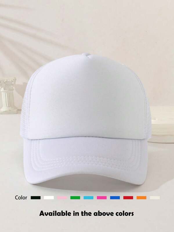 1pc Unisex Plain Amusing Sponge Mesh Trucker Hat, Baseball Cap, Sun Hat, Dad Hat, Suitable For Daily Wear, Outdoor Travel, Hiking, Beach Vacation