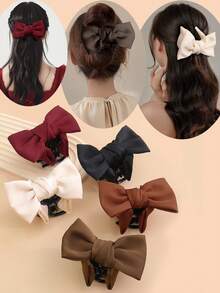 French Retro Bow Claw Clip, Princess-Style Bun Clip With Bowknot Decoration, Suitable For Ponytail Or Bun Hairstyles - YZ106. Ponytail Clamp 1 Piece - View 1