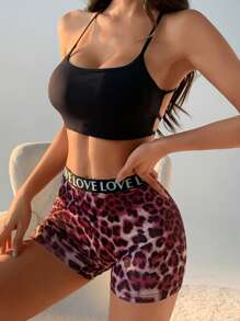 3 PCS Women's High Waist Boxer Shorts Sexy Leopard Print Panties Seamless Letter Belt Briefs Tummy Control &Butt Lifter Stretch Sporty Underwear