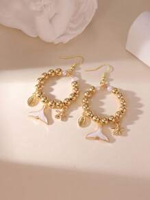 MESTILO 2pcs Tropical Style Metal Faux Pearl Oil Drop Starfish, Fish, Seashell Design Earrings Suitable For Women Holiday & Vacation Wear