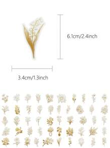 YWWBLD 50pcs Gold Textured Botanical Stickers Pet Material Transparent Stickers For Laptop Notepad Cover Room Decoration Diy Creative Stickers