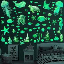 1set Fluorescent Wall Sticker With Ocean Animal Star Pattern; Creative Art Decal Of The Underwater World; Wall Sticker That Glows In The Dark; Suitable For Home Bedroom And Living Room Decoration. Stickers Personalised Stickers - Multicolor - View 9