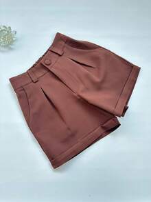 Jemmy Fashion Tailored Shorts With Elastic Details At The Back, Look Slim, Summer Style, Foreign Style, Thinness, Age-Reducing Temperament, Hot Pants, High Waist Loose, Wide Legs And Shorts Chic & Solid Color, Size S M L XL, Have White Black Gray Navy Blue Beige Caramel Brown Coffee - 咖啡棕 - 查看 2