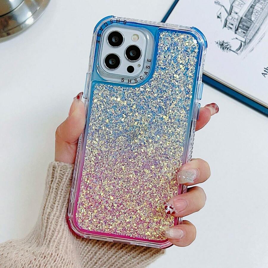 MZ005 Case 3en1 Glitter Fundas 3piezas, diseño brillante y moderno, protección antideslizante, accesorios premium para smartphone con estilo glamoroso - Azul - Ver 1
