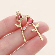 2/4Pcs Copper Plated Rose Pendant 18K Color Retention Diamond Pendant For DIY Bracelet Necklace Making - Multicolor - View 9