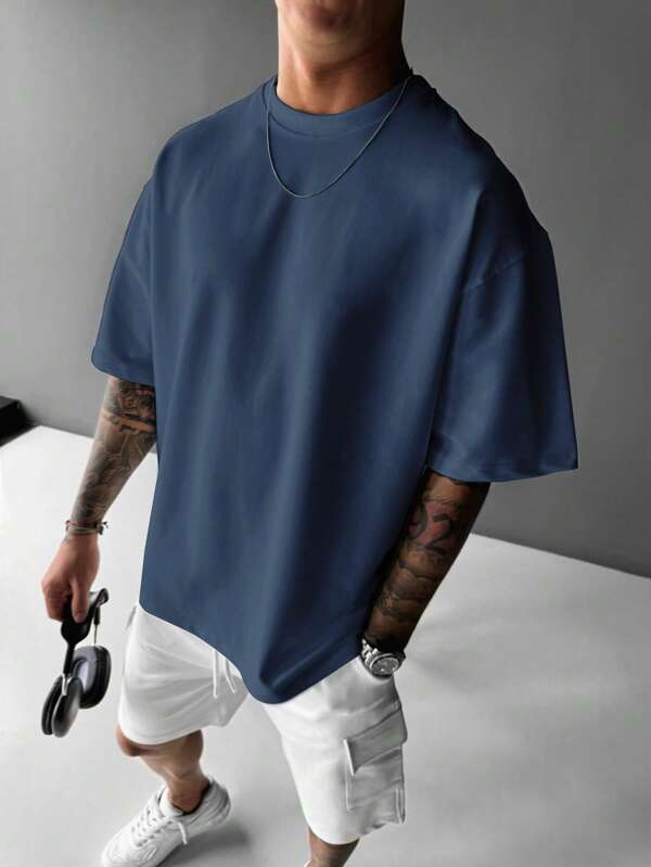 Men's Solid Color Short Sleeve Round Neck Casual Commuter T-Shirt, Summer