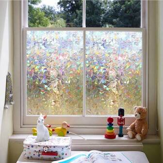 1张45*100cm彩色新月图案玻璃贴纸，半透明办公室鳞片玻璃膜，窗户遮光贴纸新月风格