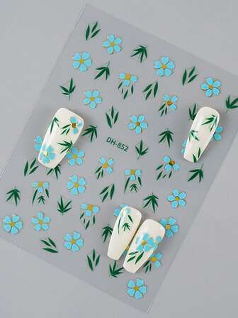 1pc Blue & White Floral Golden/Silver Foil Print Multifunctional Sticker, Nail Sticker, Planner Sticker, Phone Case Sticker, Ideal Mother's Day Gift For Nail Art