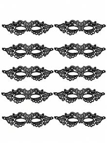 10 Peças Máscaras de Renda Preta Vazada Simples e Sexy para Baile de Máscaras, Carnaval, Festa, Roleplay, Desfile de Moda, Casamento, Eventos com Máscaras - Preto - Visão 10