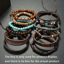 11pcs Vintage Bohemian Style Beaded PU Leather Bracelet Set For Men, Casual Outdoor Sports Daily Wear Accessories, Great Gift For Boyfriend - 11pcs-6477801 - View 2