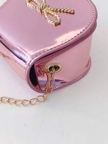 Solid Color Mini Bow Accent Chain Strap Flap Crossbody Square Bag - Multicolor - View 6