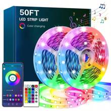 LED Light Strip, Smart LED Color Changing Light For Bedroom, Music Sync RGB LED Light Strip, 24-Key Remote Control And App Control For Living Room Kitchen Home Party Decoration,Decor Lights For Bedroom, Home.