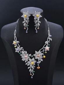 3 pièces/set de bijoux de luxe en zircone cubique et faux perle - collier et boucles d'oreilles, convient pour mariage, robe de soirée, vacances, cadeau d'anniversaire