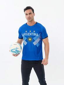 SURUIDA 1pc Argentina Soccer Jersey, Professional Sports Football Uniform, Comfortable Breathable Football Jersey For Matches, Casual Team Outdoor Activities, Short Sleeve T-Shirt - Blue - View 10