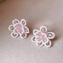 1 par de pendientes minimalistas únicos y dulces de color rosa, joyería de alta moda para el verano