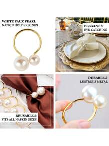 Pearl Napkin Rings, Napkin Holder,Wedding Table Setting, Elegant Pearl Design Metal Napkin Ring Set For Wedding Dinner Decoration, Faux Pearl Metal Decorations For Weddings, Parties And Banquets, Hotel Wedding Table Napkin Rings, The Surface Material Is Shiny, Adding Luxury To The Table Setting,Festival Family Gathering, Kitchen Dining Table Decor,Picnics, Dinner Party.