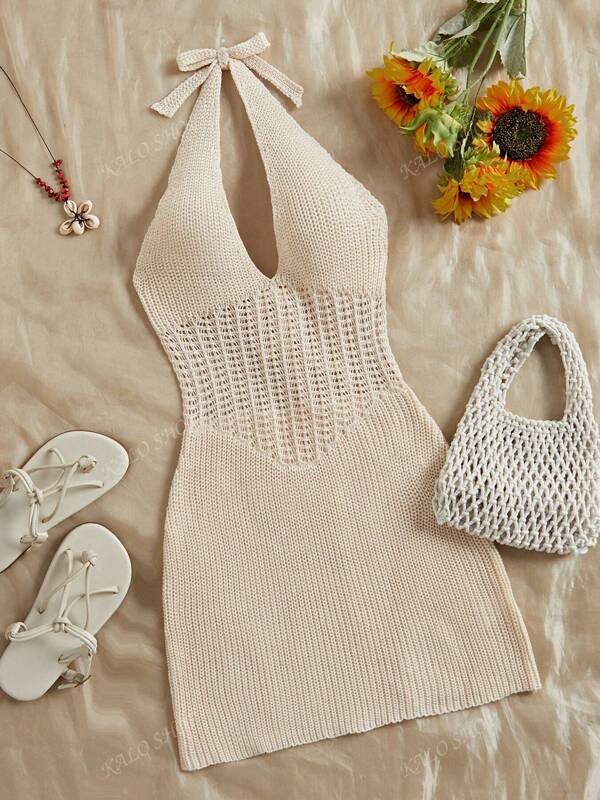 Women's Casual Solid Color Sexy Open Back Sheer Camisole Sweater, Spring/Summer