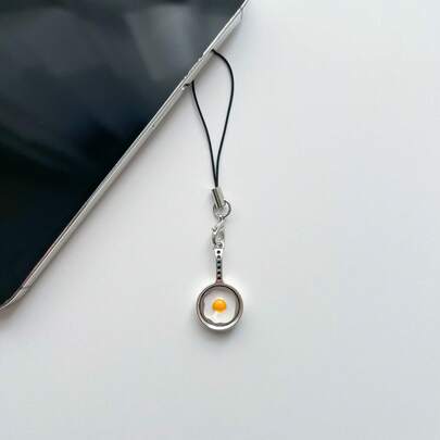 Spring New Y2K Style Cute Mini Faux Metal Frying Pan Fried Egg Phone Lanyard Phone Charm Bag Charm