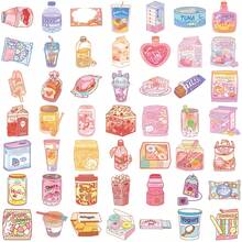 50张Kpop贴纸套装，包含食物贴纸、可爱贴纸、饮料贴纸、面包贴纸、食品礼品贴纸、卡通贴纸、防水乙烯基贴纸、时尚笔记本电脑贴纸套装、滑板贴纸、水瓶贴纸、笔记本贴纸，适用于学习用品、返校季等。