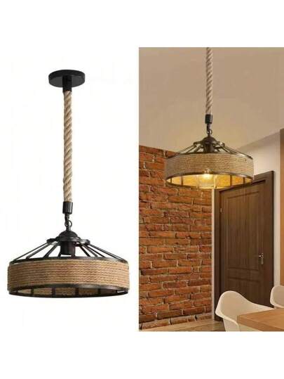 1pc Rope Hang Lamp Yurt Shaped Bar Counter Creative Retro Industrial Dining Restaurant Hotel Hostel Verlichting view 3