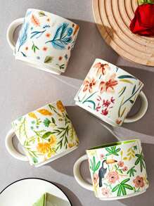 1PC/4pcs High Beauty Flower Colored Glazed Ceramic Cup Mug Household Large Capacity Breakfast Cup Gift