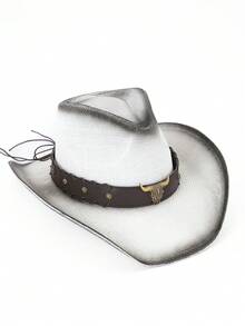 1pc Bohemian Bull Retro Pattern Casual Rivet Decorated Hat, Suitable For Western, Beach, Sun Protection, Unisex All-Match Commuter, All Season - Teardrop Hat - View 8