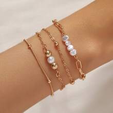 4pcs/Set Elegant Faux Pearl Beaded Chain Bracelets, Suitable For Daily Wear - Multicolor - View 11